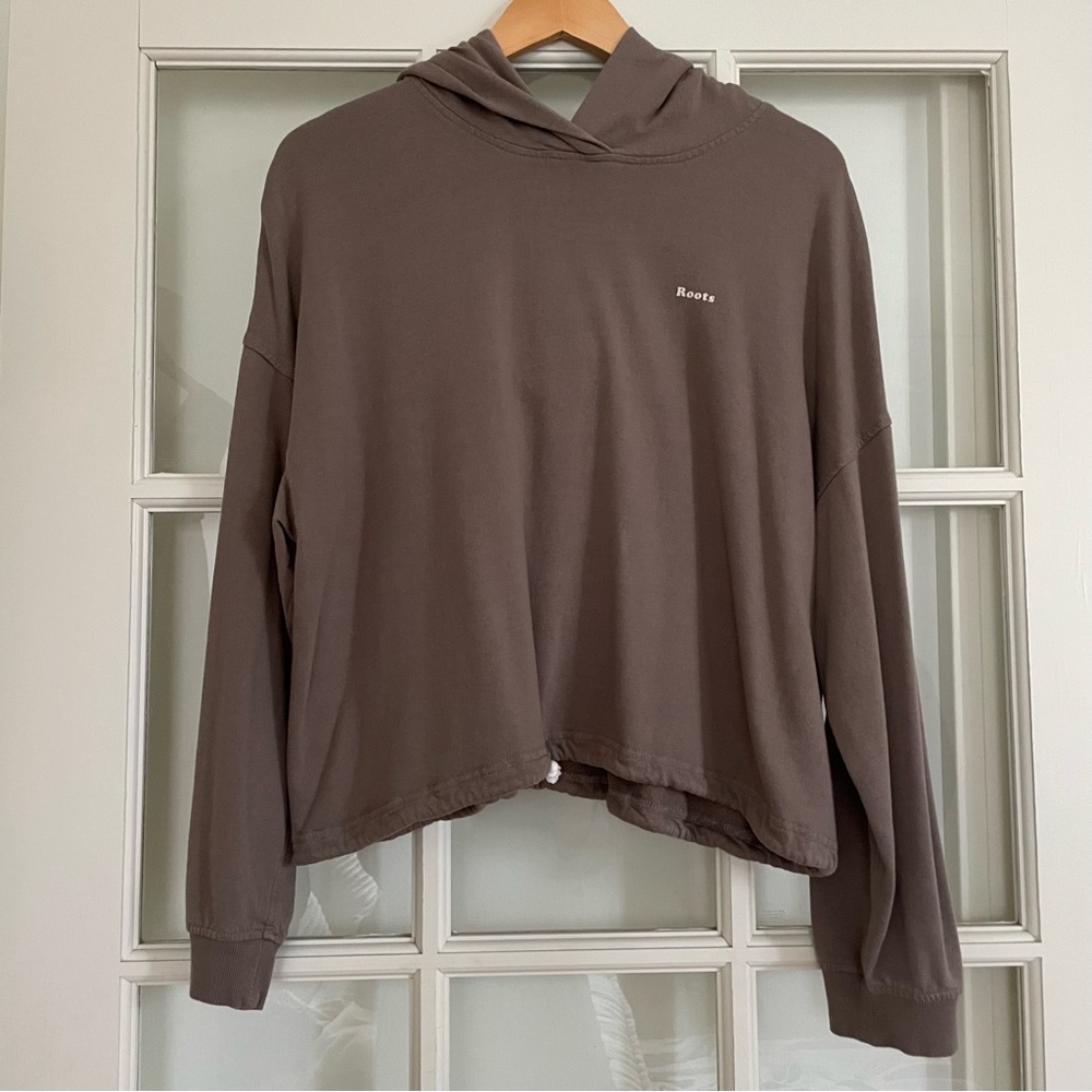 Roots brown hoodie hooded boxy sweatshirt women's size large L